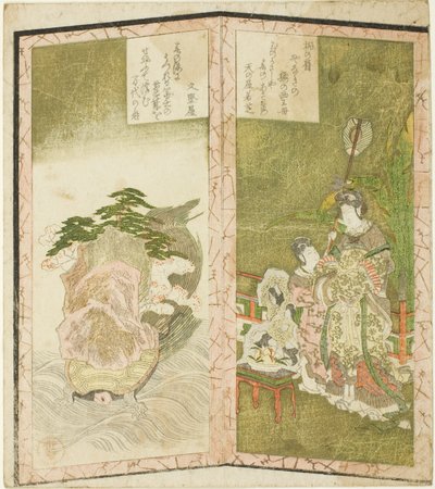 Seiobo (Queen Mother of the West) og skilpadde, fra en hexaptyk uten navn som viser et par sammenleggbare skjermer av Ryuryukyo Shinsai