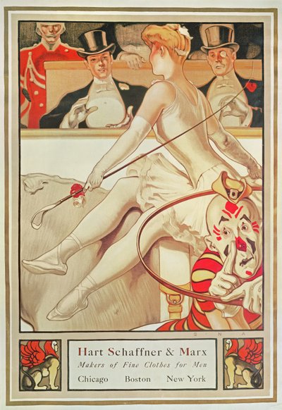 Plakatreklame Hart Schaffner & Marx, Makers of Fine Clothes for Men, ca. 1925 (colour litho) & Marx-produsenter av Fine Clothes for Men, USA av S.N. Abbott (f.1874) ca. 1925 (plakat) av S.N. Abbott