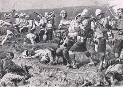 Majuba Hill, 27. februar 1881 (1. Boer War), illustrasjon fra britiske slag på land og hav, 1915 av S. Begg