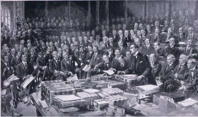 En av de mest betydningsfulle hendelsene i parlamentets historie 3. august 1914, fra Cassells History of the British People utgitt av Waverley Book Company Limited, ca. 1940 av S. Begg