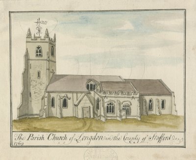 Longdon Church: akvarellmaleri av S Bentley