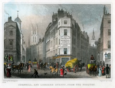 Cornhill og Lombard Street fra Poultry, City of London, 1830. av S. Lacey