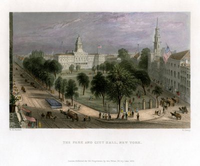 Parken og rådhuset, New York, USA, 1838. av S. Lacey