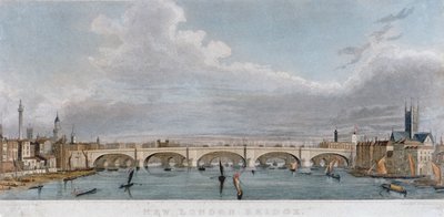 Utsikt over London Bridge fra vest med båter på Themsen, 1829 av S Rogers