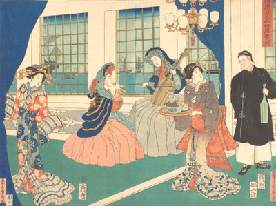 Salongen til en utenlandsk virksomhet i Yokohama, 9. måned, 1861. av Sadahide Utagawa