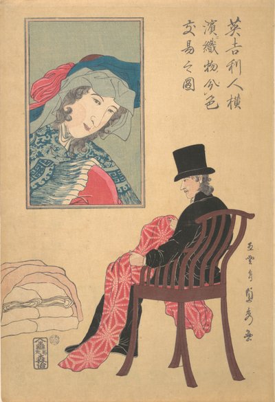 Englishman Sorting Fabrics, 2. måned, 1861. av Sadahide Utagawa