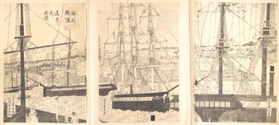 Utenlandske skip offshore ved Yokohama, 1800-tallet. av Sadahide Utagawa