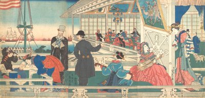 Hjem for utenlandske kjøpmenn i Yokohama, 9. måned, 1861. av Sadahide Utagawa