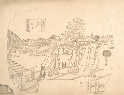 Proof Line-Block Print for Fan, 1800-tallet. av Sadahide Utagawa