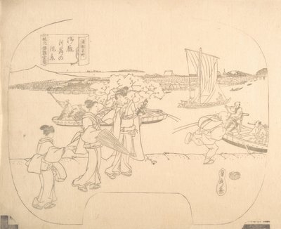 Proof Line-Block Print for Fan, 1800-tallet. av Sadahide Utagawa