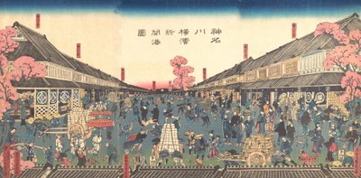 "Den nyåpnede havnen i Yokohama i Kanagawa Prefecture", 2. måned, 1860. av Sadahide Utagawa