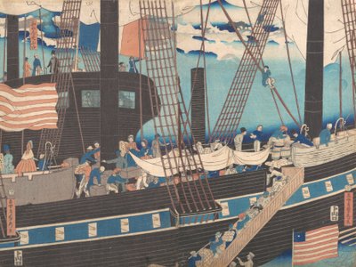 "Yokohama Trade: Westerners Loading Cargo", 4. måned, 1861. av Sadahide Utagawa