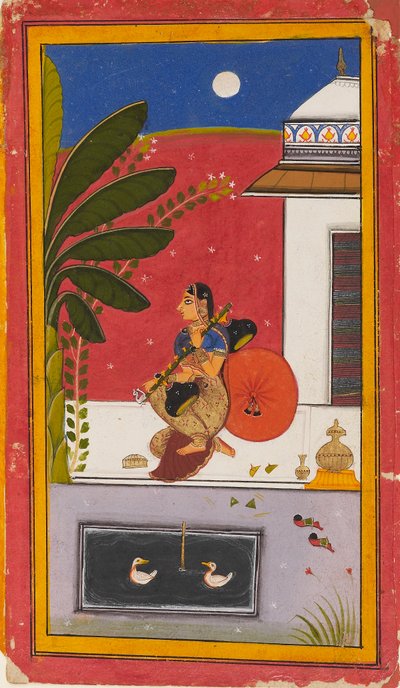 En dame som spiller en vina, 1630-1640 av Sahibdin