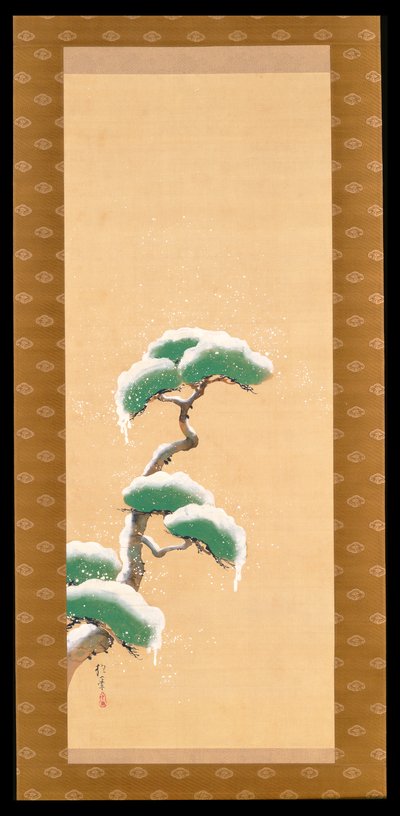 Hengende rulle som viser en snøkledd furu, fra A Triptych of the Three Seasons, japansk, tidlig på 1800-tallet av Sakai Hoitsu