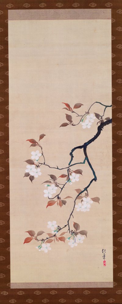 Hengende rulle som viser Cherry Blossoms, fra A Triptych of the Three Seasons, japansk, tidlig på 1800-tallet av Sakai Hoitsu