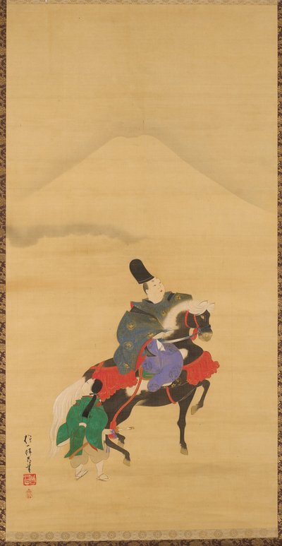 Narihira reitet unterhalb des Fuji av Sakai Hoitsu