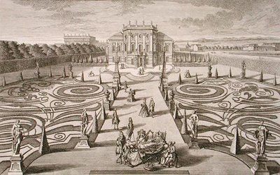 Østerriksk hus og hage, gravert av Johann August Corvinus (1683-1738), publisert ca. 1730-40 (gravering) av Salomon (after) Kleiner