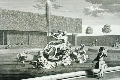 Neptunus og Thetis-fontenen ved Belvedere-palasset, Wien, gravert av Jakob Gottlieb Thelott (ca. 1711-75), publisert ca. 1730-40 (gravering) av Salomon (after) Kleiner