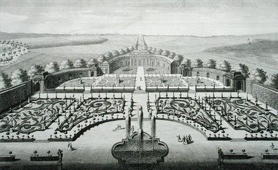 Utsikt over oransjeriet ved Geibach, gravert av Johann Georg Pintz (1697-1767/8) av Salomon (after) Kleiner
