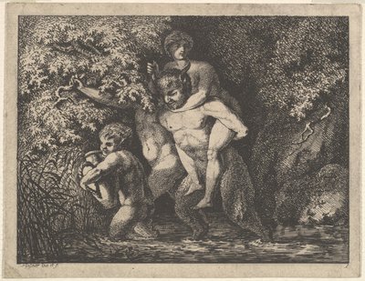 Satyrfamilie, på farten, 1700-tallet. av Salomon Gessner