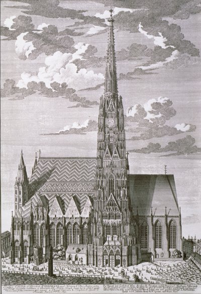 Utsikt over St. Stephans katedral, Wien gravert av George-Daniel Heumann (1691-1759) av Salomon Kleiner
