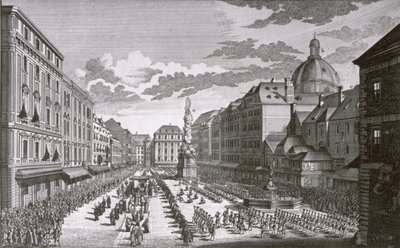 Utsikt over en prosesjon i Graben gravert av Georg-Daniel Heumann (1691-1759) av Salomon Kleiner