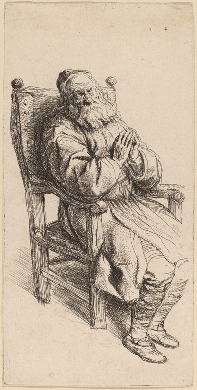 Gammel mann som sover i en lenestol av Salomon Koninck