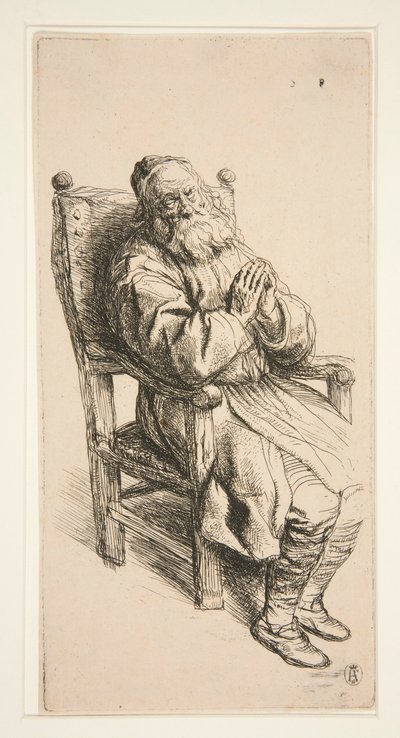 Gammel mann som sover i en lenestol av Salomon Koninck