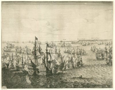 Sjøslaget ved Duins (venstre plate), 1639 av Salomon Savery