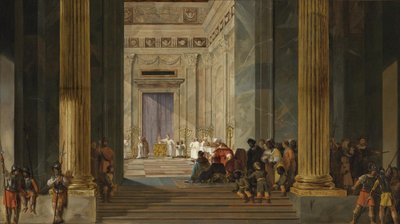 Dronningen av Saba foran kong Salomos tempel i Jerusalem, ca 1630-1634 av Salomon de Bray