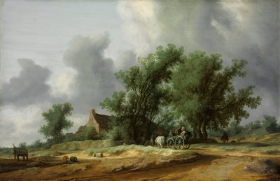 Vei i sanddynene med en vogn - Peinture de Salomon Jacobsz van Ruisdael (1600/3-1670) - 1631 - Olje på tre - 56x86,4 - Szepmuveszeti Muzeum, Budapest av Salomon van Ruisdael or Ruysdael