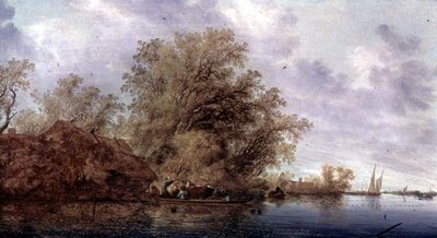Skogkledd elvelandskap av Salomon van Ruisdael or Ruysdael