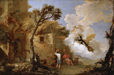 Astree (Astrape) quittant les bergers - The Return of Astraea, av Rosa, Salvatore (1615-1673). Olje på lerret, ca 1640-1645. Mål: 139,5x209 cm. Kunsthistorisk museum, Vienne av Salvator Rosa