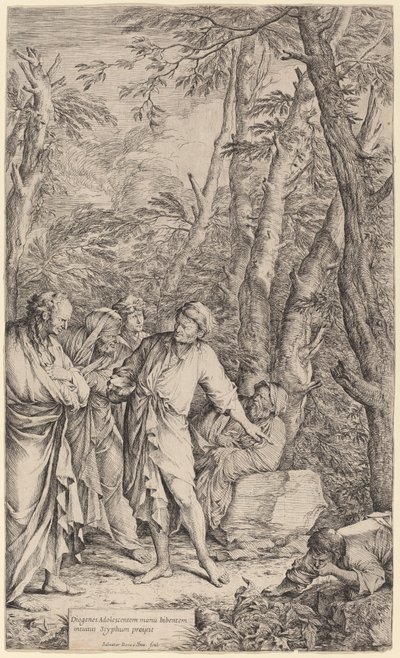 Diogenes kaster bort bollen sin av Salvator Rosa