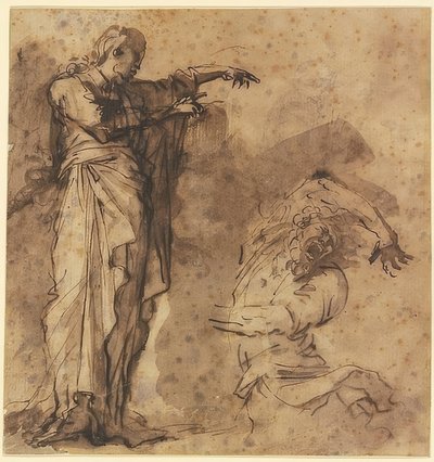 Design for Kristus som helbreder en besatt mann av Salvator Rosa