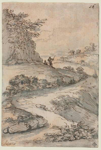 Figurer på en svingete vei, midten av 1600-tallet. av Salvator Rosa
