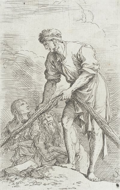 Figurin: En mann som drar inn et nett av Salvator Rosa
