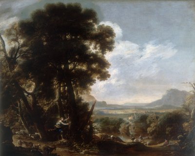 Hermina rister ut navnet Tancredi på et tre, verk av Salvatore Rosa, bevart på Galleria Estense i Modena av Salvator Rosa