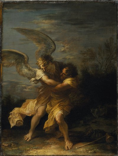 Jakob bryter med engelen (olje på lerret) av Salvator Rosa