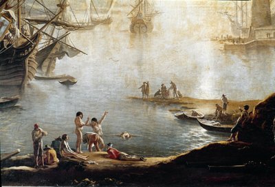 Havnens marina, detalj (olje på lerret av Salvator Rosa