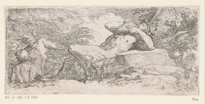 Satyr med panfløyte Tritons and River Gods (serietittel) av Salvator Rosa