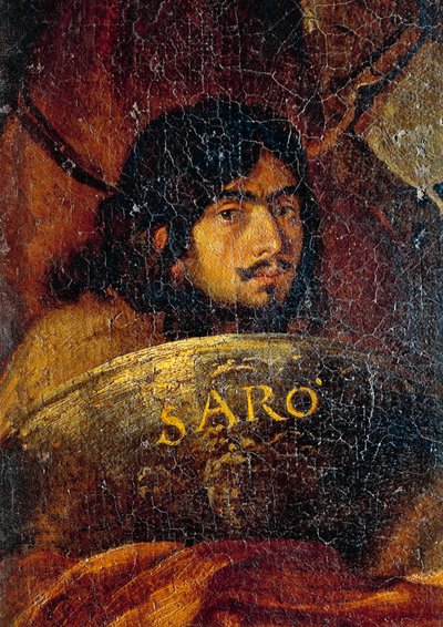 Selvportrett av maleren, detalj fra slaget mellom kristne og tyrkere, av Salvator Rosa (1613-1673), olje på lerret, 234x350 cm av Salvator Rosa
