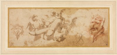 Ark med satiriske studier Amorini Riding Phalli, ca. 1650-tallet. av Salvator Rosa