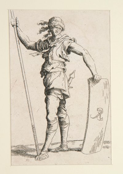 Soldat med lanse og skjold av Salvator Rosa