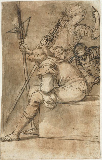 Tre soldater hviler av Salvator Rosa