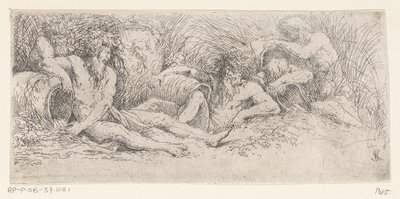 Fem elveguder med urner Tritons and River Gods (serietittel) av Salvator Rosa