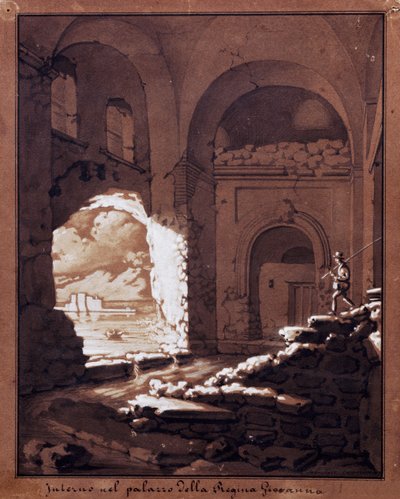 Interiør av Palace of Queen Giovanna (blyant, blekkvask og hvit tempera) av Salvatore Cammarano