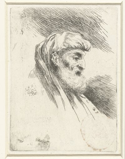 Hodet til en gammel mann med skjegg Liten studie av hoder med orientalsk hodeplagg (serietittel) av Salvatore Castiglione (signed by artist)