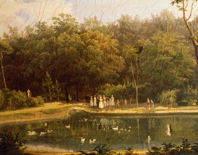 Fiskedammen i Real Bosco (Royal Wood) av Portici, av Salvatore Fergola (1799-1877) av Salvatore Fergola