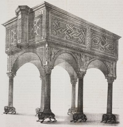 Gammel ambo i Sessa Aurunca-katedralen, Campania, Italia, litografi av Salvatore Puglia etter tegning av Pasquale Mattei (1813-1879) fra Poliorama Pittoresco, n 43, 31. mai av Salvatore Puglia